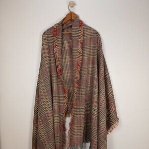 Tom & Eva Large Plaid Scarf Shawl Red Brown Fringed 80x33 Cozy Wrap Women